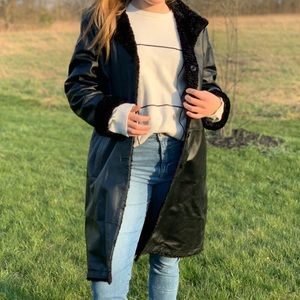 Rare reversible leather shearling full length coat